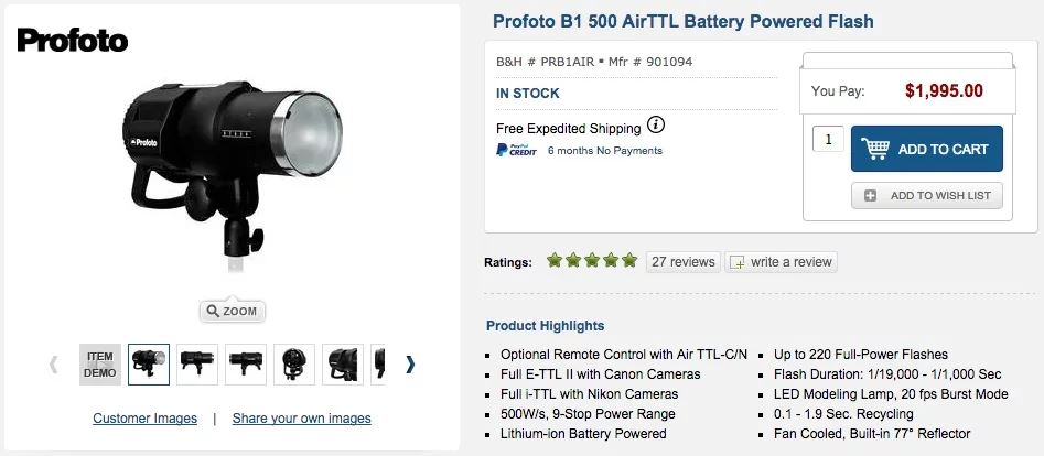 Profoto B1 500 AirTTL Battery Powered Monolight Flash