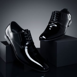 Glossy black leather shoes
