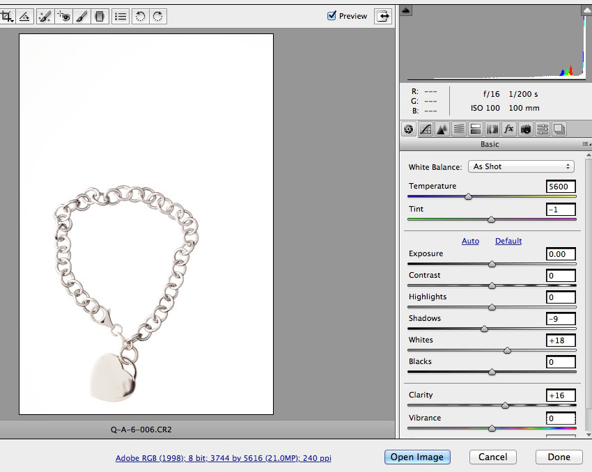 Simple way to shoot silver jewelry on white background